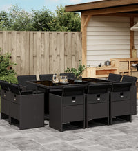 11-tlg. Garten-Essgruppe mit Kissen Schwarz Poly Rattan