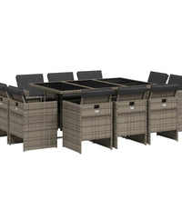 11-tlg. Garten-Essgruppe mit Kissen Grau Poly Rattan