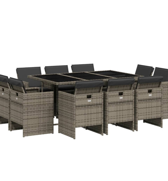 11-tlg. Garten-Essgruppe mit Kissen Grau Poly Rattan
