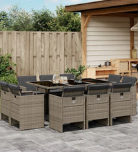 11-tlg. Garten-Essgruppe mit Kissen Grau Poly Rattan