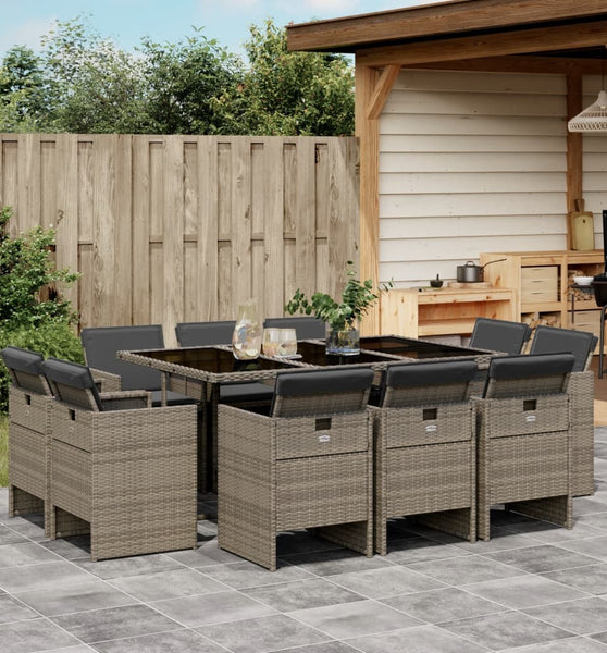 11-tlg. Garten-Essgruppe mit Kissen Grau Poly Rattan