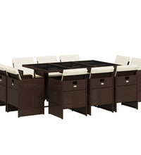 11-tlg. Garten-Essgruppe mit Kissen Braun Poly Rattan