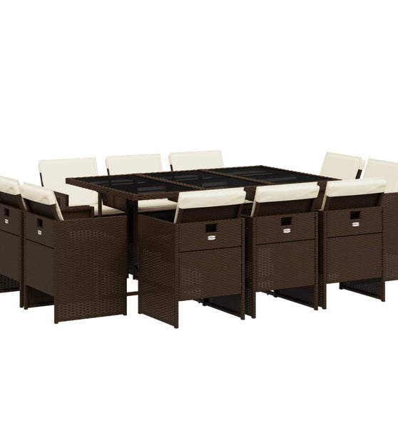 11-tlg. Garten-Essgruppe mit Kissen Braun Poly Rattan
