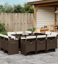 11-tlg. Garten-Essgruppe mit Kissen Braun Poly Rattan