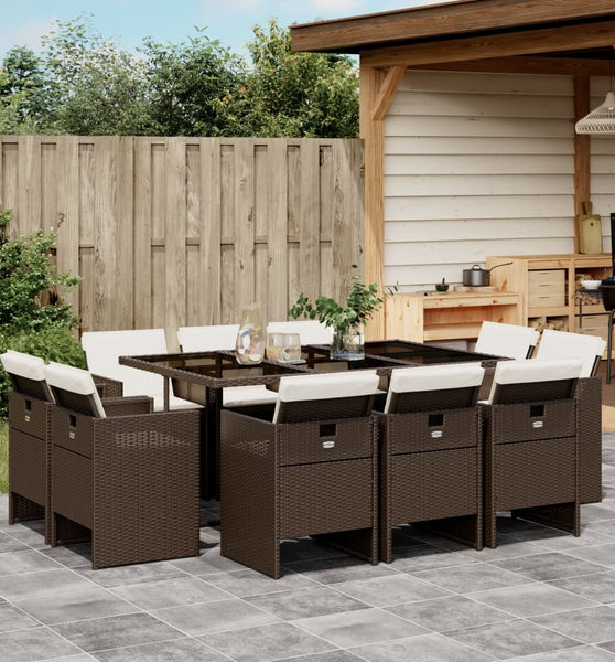 11-tlg. Garten-Essgruppe mit Kissen Braun Poly Rattan