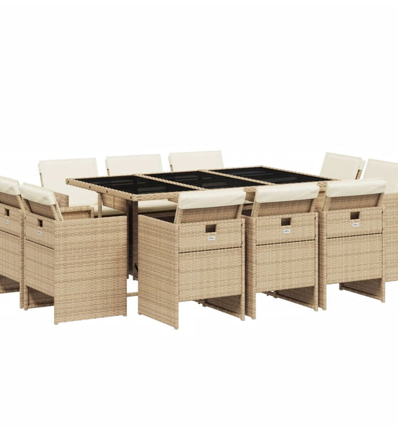 11-tlg. Garten-Essgruppe mit Kissen Beige Poly Rattan