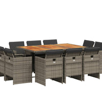 11-tlg. Garten-Essgruppe mit Kissen Grau Poly Rattan