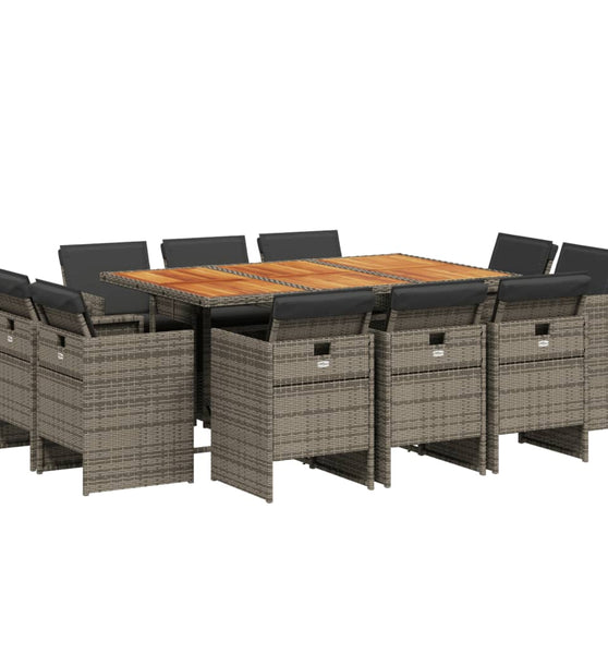 11-tlg. Garten-Essgruppe mit Kissen Grau Poly Rattan