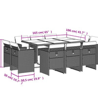 11-tlg. Garten-Essgruppe mit Kissen Grau Poly Rattan