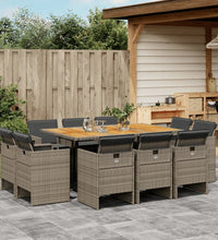 11-tlg. Garten-Essgruppe mit Kissen Grau Poly Rattan