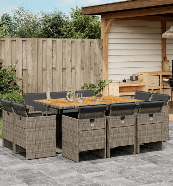 11-tlg. Garten-Essgruppe mit Kissen Grau Poly Rattan