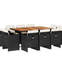 11-tlg. Garten-Essgruppe mit Kissen Schwarz Poly Rattan