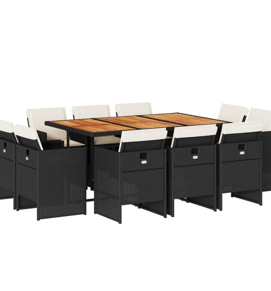 11-tlg. Garten-Essgruppe mit Kissen Schwarz Poly Rattan