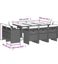 11-tlg. Garten-Essgruppe mit Kissen Schwarz Poly Rattan