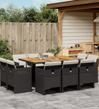 11-tlg. Garten-Essgruppe mit Kissen Schwarz Poly Rattan