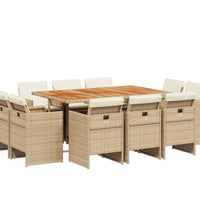 11-tlg. Garten-Essgruppe mit Kissen Beige Poly Rattan
