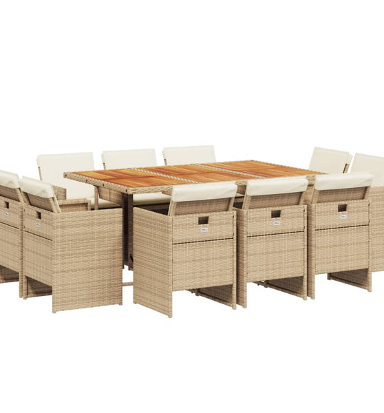 11-tlg. Garten-Essgruppe mit Kissen Beige Poly Rattan