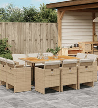 11-tlg. Garten-Essgruppe mit Kissen Beige Poly Rattan