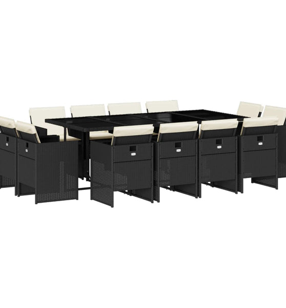 13-tlg. Garten-Essgruppe mit Kissen Schwarz Poly Rattan
