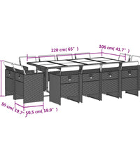13-tlg. Garten-Essgruppe mit Kissen Schwarz Poly Rattan