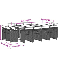 13-tlg. Garten-Essgruppe mit Kissen Schwarz Poly Rattan