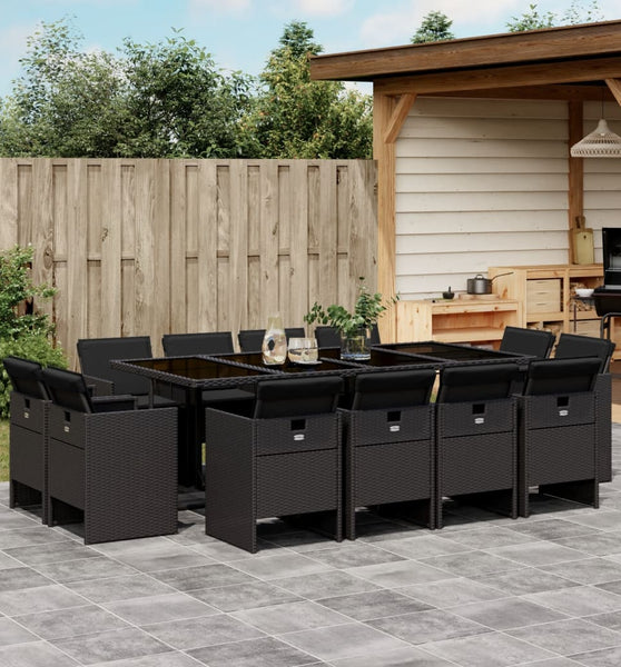 13-tlg. Garten-Essgruppe mit Kissen Schwarz Poly Rattan