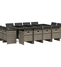 13-tlg. Garten-Essgruppe mit Kissen Grau Poly Rattan