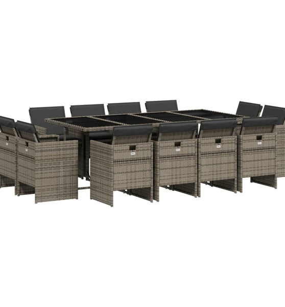 13-tlg. Garten-Essgruppe mit Kissen Grau Poly Rattan