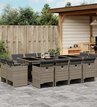 13-tlg. Garten-Essgruppe mit Kissen Grau Poly Rattan