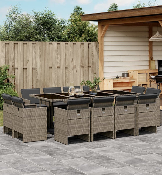 13-tlg. Garten-Essgruppe mit Kissen Grau Poly Rattan
