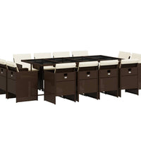13-tlg. Garten-Essgruppe mit Kissen Braun Poly Rattan