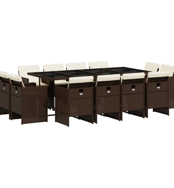 13-tlg. Garten-Essgruppe mit Kissen Braun Poly Rattan