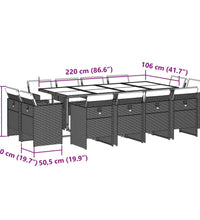 13-tlg. Garten-Essgruppe mit Kissen Braun Poly Rattan