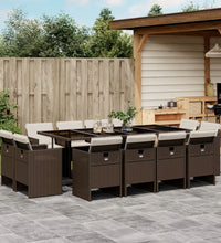 13-tlg. Garten-Essgruppe mit Kissen Braun Poly Rattan