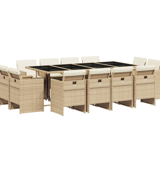13-tlg. Garten-Essgruppe mit Kissen Beige Poly Rattan
