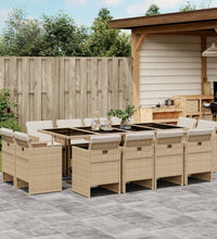 13-tlg. Garten-Essgruppe mit Kissen Beige Poly Rattan