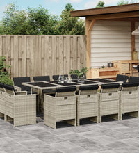 13-tlg. Garten-Essgruppe mit Kissen Hellgrau Poly Rattan
