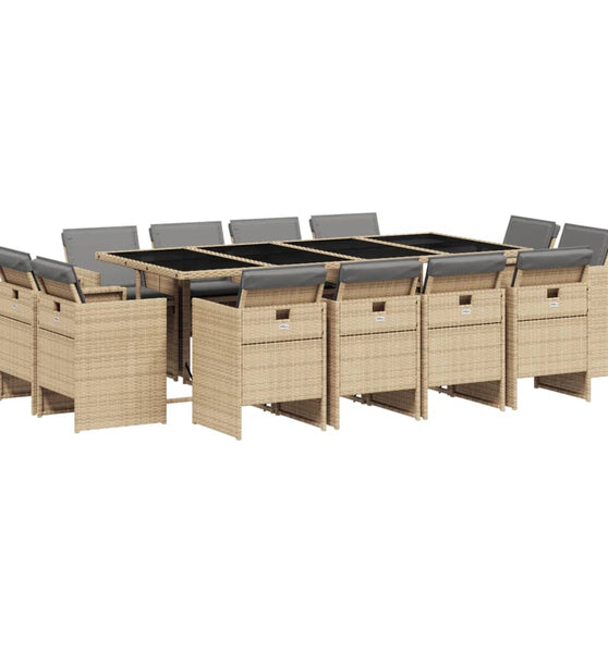 13-tlg. Garten-Essgruppe mit Kissen Beigemischung Poly Rattan
