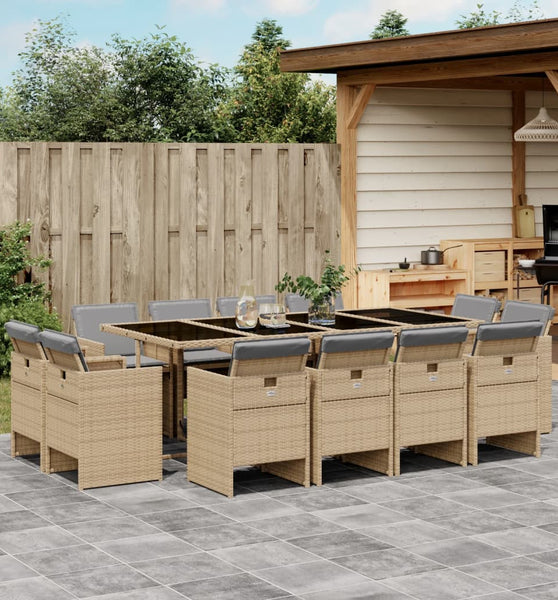 13-tlg. Garten-Essgruppe mit Kissen Beigemischung Poly Rattan