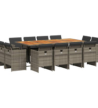 13-tlg. Garten-Essgruppe mit Kissen Grau Poly Rattan