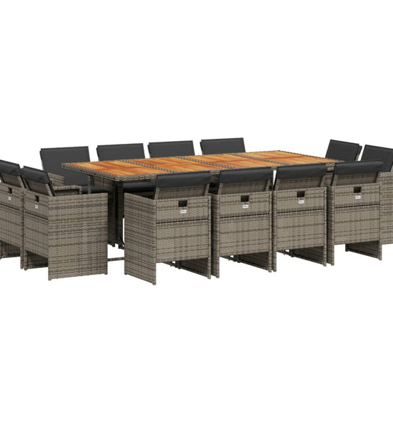 13-tlg. Garten-Essgruppe mit Kissen Grau Poly Rattan