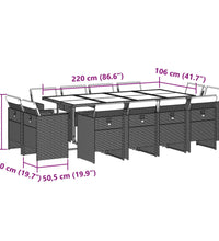 13-tlg. Garten-Essgruppe mit Kissen Grau Poly Rattan