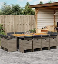 13-tlg. Garten-Essgruppe mit Kissen Grau Poly Rattan