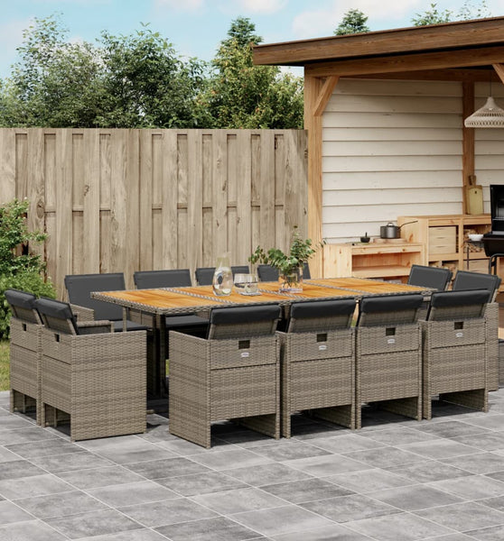 13-tlg. Garten-Essgruppe mit Kissen Grau Poly Rattan