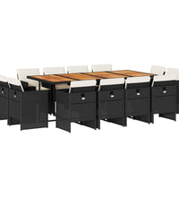 13-tlg. Garten-Essgruppe mit Kissen Schwarz Poly Rattan