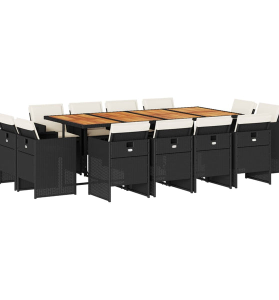 13-tlg. Garten-Essgruppe mit Kissen Schwarz Poly Rattan
