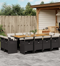 13-tlg. Garten-Essgruppe mit Kissen Schwarz Poly Rattan