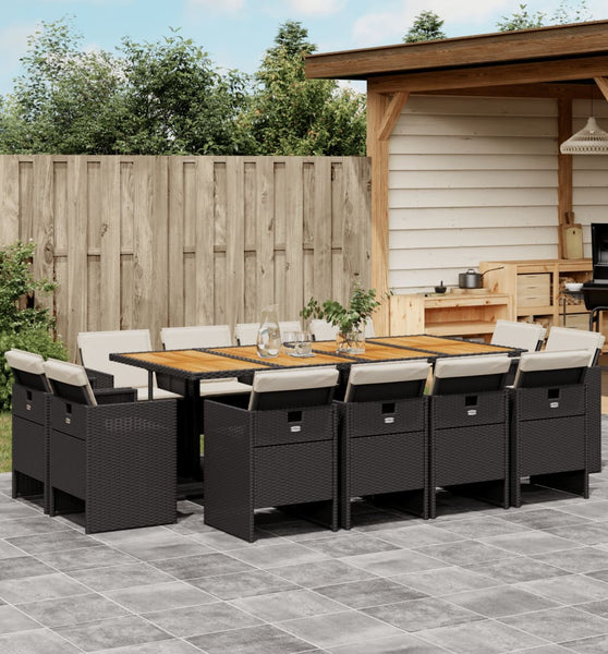13-tlg. Garten-Essgruppe mit Kissen Schwarz Poly Rattan