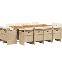 13-tlg. Garten-Essgruppe mit Kissen Beige Poly Rattan