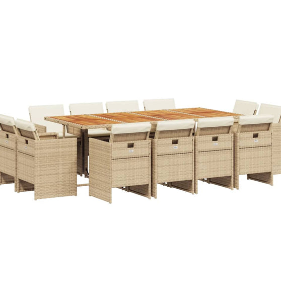 13-tlg. Garten-Essgruppe mit Kissen Beige Poly Rattan
